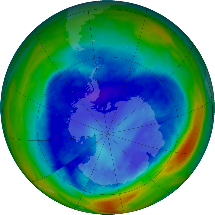 Antarctic ozone map for 29 August 2003